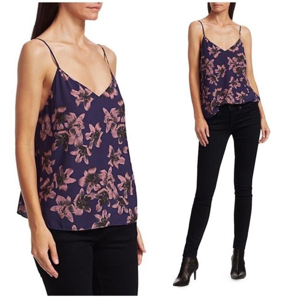 💜🖤Rag & Bone "Astrid" cami purple lavender floral relaxed V neck tank top $275